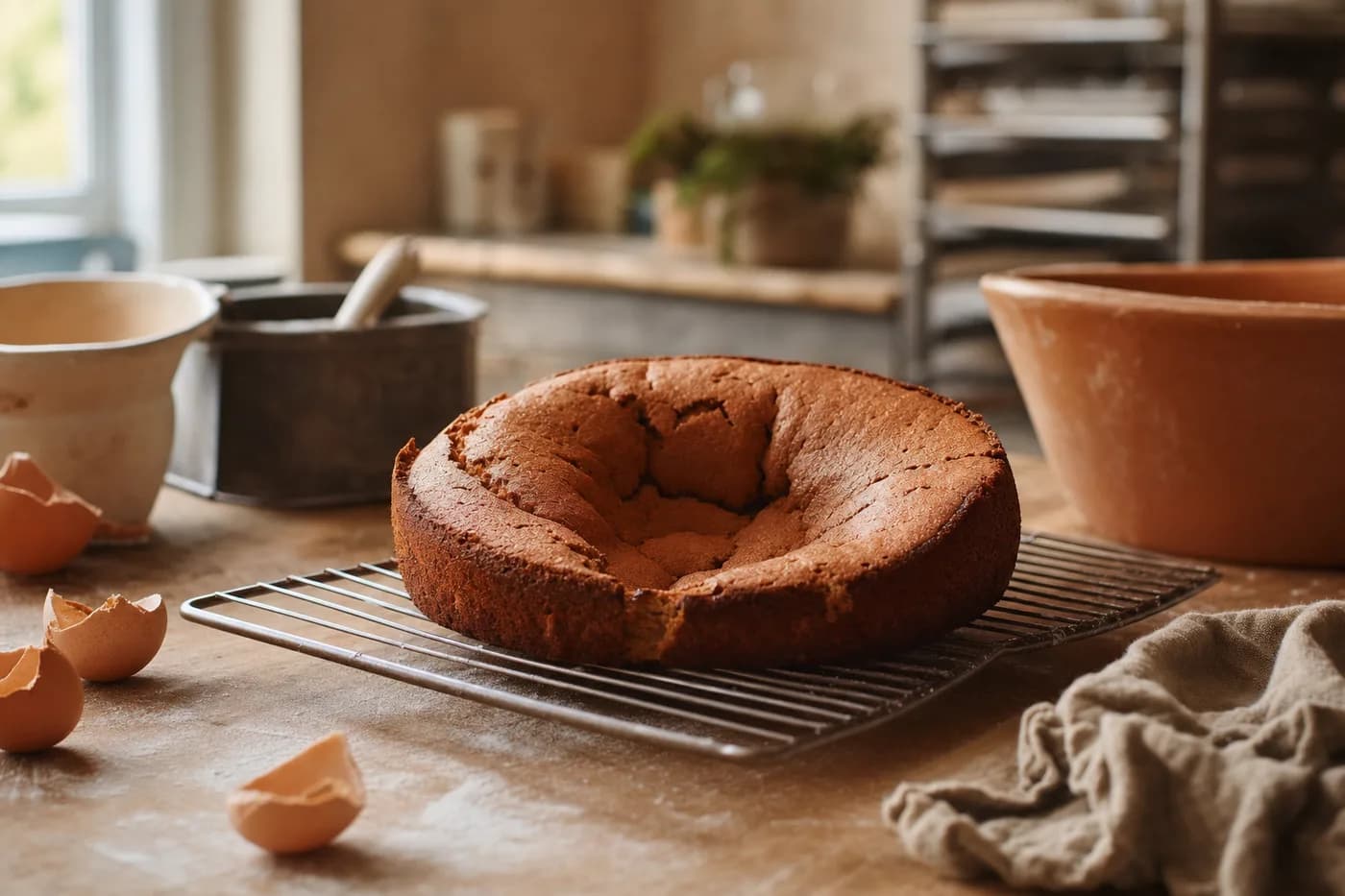 Una torta hundida que falló en el horno, ingredientes y horas perdidos
