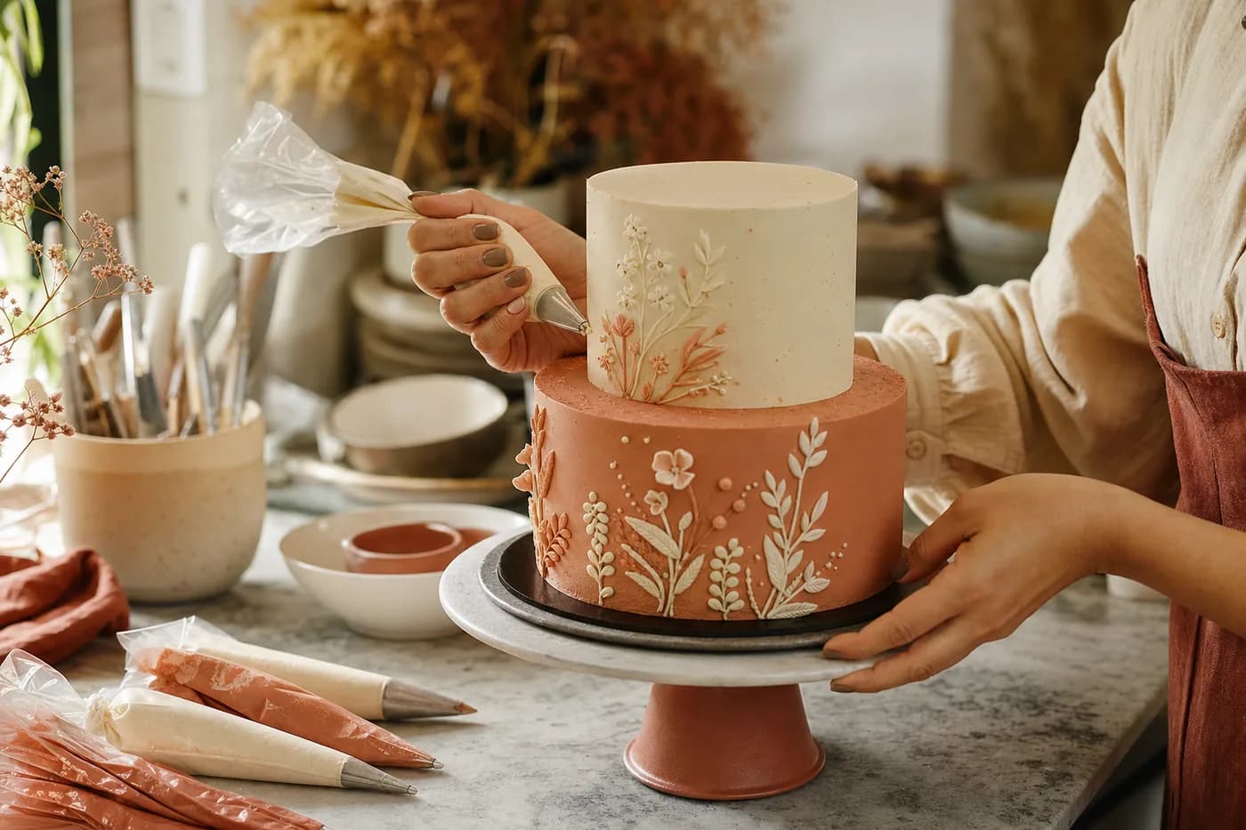 Desglose de costo de una torta decorada en CrafterBy — ingredientes, mano de obra, horno y gastos generales, por separado.